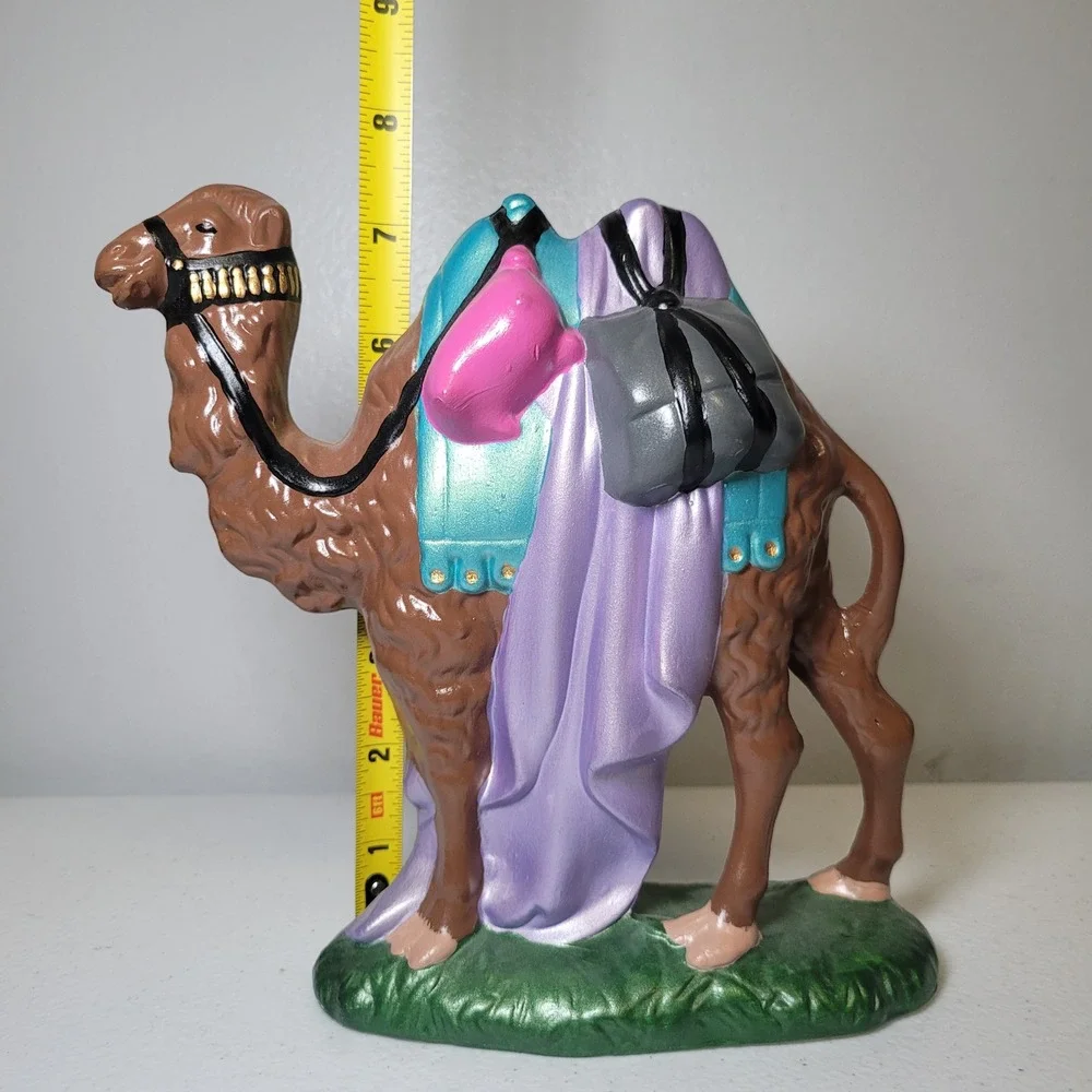 Atlantic Mold Nativity Camel Ceramic Vintage Standing Figurine Brown Teal Purple